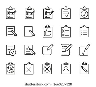 Conjunto simple de iconos de esquema relacionados con el registro. Elementos para el concepto móvil y aplicaciones web. Iconos vectoriales de línea delgada para el diseño y desarrollo de sitios web, desarrollo de aplicaciones.