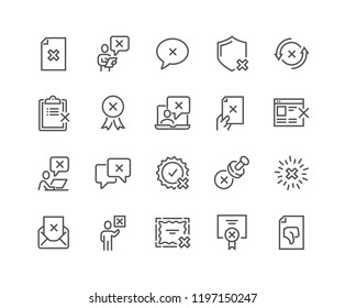 Simple Set of Reject Related Vector Line Icons. Contains such Icons as Refuse Stamp, Cancellation, Decline and more.
Editable Stroke. 48x48 Pixel Perfect.