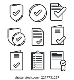 Simple set of related vector line icons. Contains such Icons as Protection Guarantee, Accepted Document, Quality Check and more.