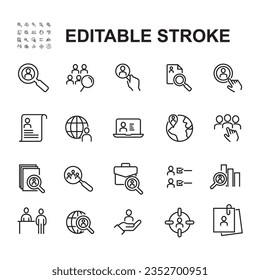 Simple Set of Related Vector Line Icons People search. Contains Icons such as job vacancies and more.