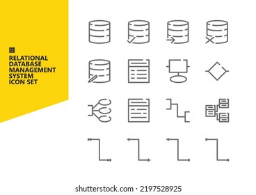 Simple Set Of Relational Database Management System Icons. Computer Science Outline Icon Set. Suitable For Fashion Article, Shirt, Signage, Presentation, And Visual Guide.