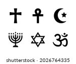 Simple Set of Religion Related Vector Solid Icons. Contains Icons as Ankh, Menorah, Hinduism, Christianity and more.
