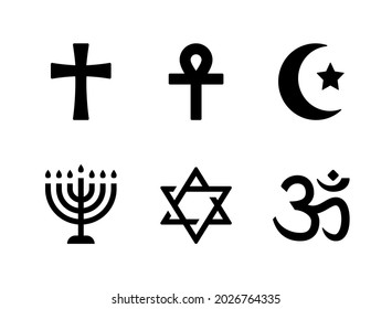 Simple Set of Religion Related Vector Solid Icons. Contains Icons as Ankh, Menorah, Hinduism, Christianity and more.