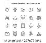 Simple Set of Religion Symbols Related Vector Line Icons. 
Contains such Icons as Prayer Room, Temples, Divine Book and more. Editable Stroke. 48x48 Pixel Perfect.