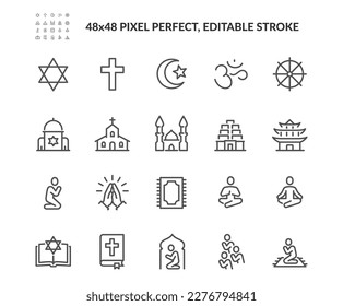 Simple Set Religion Symbols Related Vector Line Icons  
Contains such Icons as Prayer Room  Temples  Divine Book   more  Editable Stroke  48x48 Pixel Perfect 