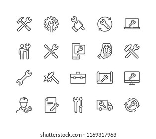 Simple Set of Repair Related Vector Line Icons. Contains such Icons as Screwdriver, Engineer, Tech Support and more. Editable Stroke. 48x48 Pixel Perfect.