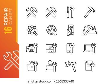 Simple Set of Repair Related Vector Line Icons. Contains such Icons as Screwdriver, Engineer, Tech Support and more