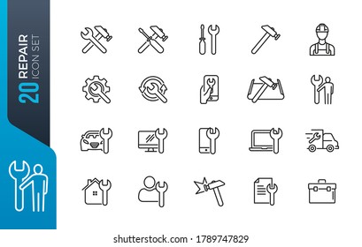 Simple Juego de Reparación de Iconos de Línea Vectora Relacionados. Contiene iconos como destornillador, ingeniero, soporte técnico y más