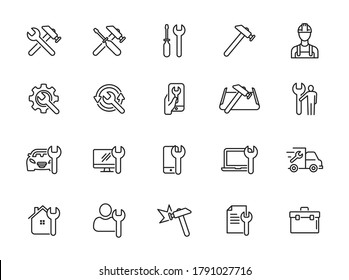 Simple Set of Repair Related Vector Line Icons. Contains such Icons as Screwdriver, Engineer, Tech Support and more