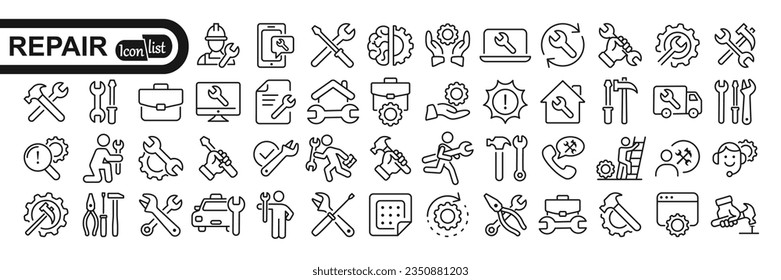 Simple Set of Repair Related Vector Line Icons. Contains such Icons as Screwdriver, Engineer, Tech Support and more.	