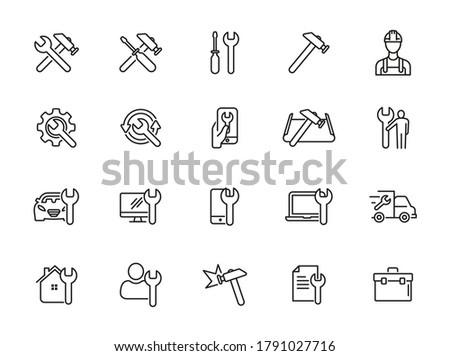 Simple Set of Repair Related Vector Line Icons. Contains such Icons as Screwdriver, Engineer, Tech Support and more