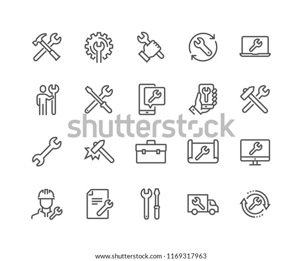 Simple Set of Repair Related Vector\
Line Icons. Contains such Icons as Screwdriver, Engineer, Tech\
Support and more. Editable Stroke. 48x48 Pixel\
Perfect.