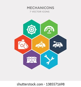 simple set of repair wrenches, car battery, brand new car with dollar price tag, police car with light icons, contains such as icons oil can with big drop, fuel counter, bicycle sprockets and more.