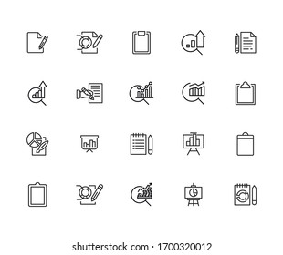 Simple set of report icons in trendy line style. Modern vector symbols, isolated on a white background. Linear pictogram pack. Line icons collection for web apps and mobile concept.