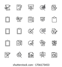 Simple set of report icons in trendy line style. Modern vector symbols, isolated on a white background. Linear pictogram pack. Line icons collection for web apps and mobile concept.