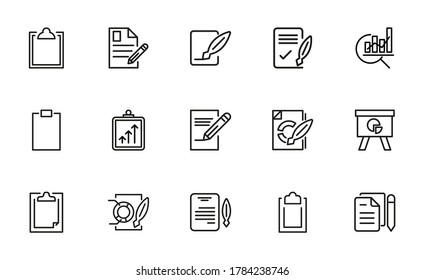 Simple set of report icons in trendy line style. Modern vector symbols, isolated on a white background. Linear pictogram pack. Line icons collection for web apps and mobile concept.
