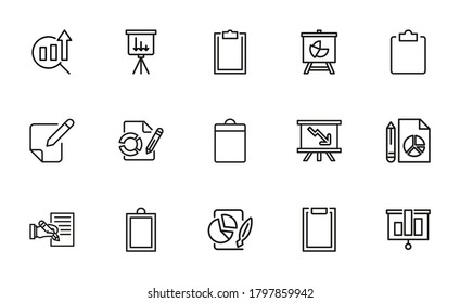 Simple set of report icons in trendy line style. Modern vector symbols, isolated on a white background. Linear pictogram pack. Line icons collection for web apps and mobile concept.