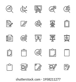 Simple set of report icons in trendy line style. Modern vector symbols, isolated on a white background. Linear pictogram pack. Line icons collection for web apps and mobile concept.