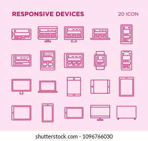 Simple set of responsive user interface vector line icons