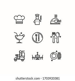 Conjunto simple de iconos de línea de vectores relacionados con restaurantes