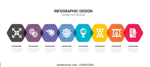 einfache Überprüfung, Workflow,   Symbole, die Symbole wie Brainstorming, Farbpalette, Zusammenführen, Größenänderung und mehr enthalten. 64x64 Pixel perfekt. bearbeiteter Vektor