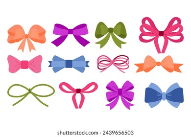 simple set of ribbon bows. Bows for gifts. Vector flat illustration
