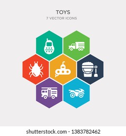 simple set of ride on toy, fire truck toy, bucket toy, submarine icons, contains such as icons spider truck telephone and more. 64x64 pixel perfect. infographics vector