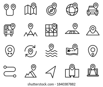 Simple set of route icons on white background.