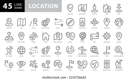 Conjunto simple de iconos de línea de vectores relacionados con la ruta. Contiene iconos como Map con un Pin, Route map, Navigator, Direction y más. Stroke Editable