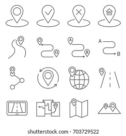 Simple Set of route Related Vector Line Icons. Contains such Icons as  location, trail, way, road, highway, direction, navigator and more.