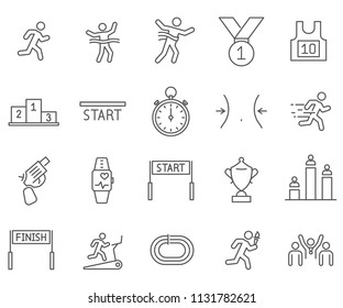 Simple Set of run Related Vector Line Icons. Contains such Icons as competition, tournament, podium, champion, sports, stadium and more. 