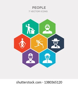 simple set of sad man with hat, sailor face, sheriff face, skiing person icons, contains such as icons skipping rope man, surgeon face, swear and more. 64x64 pixel perfect. infographics vector