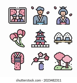 Simple Set Sakura Festival Vector Iconos de color