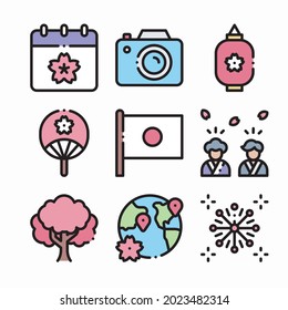 Simple Set Sakura Festival Vector Iconos de color