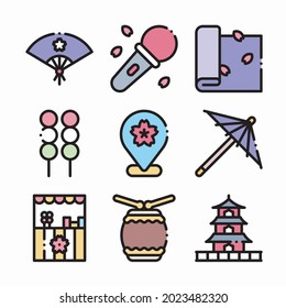 Einfache Set Sakura Festival Vektorfarbensymbole