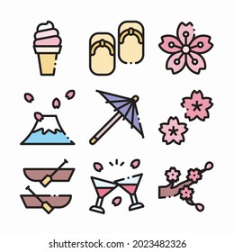 Simple Set Sakura Festival Vector Iconos de color