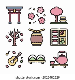 Simple Set Sakura Festival Vector Iconos de color