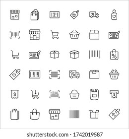 Simple conjunto de iconos de ventas en estilo de línea de moda. Símbolos vectoriales modernos, aislados en un fondo blanco. Envase para pictogramas lineales. Colección de iconos de línea para aplicaciones web y concepto móvil.