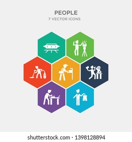 simple set of salesman working, carpenter working, sculptor working, postman icons, contains such as icons man vacuuming, photographer cooker with tray and more. 64x64 pixel perfect. infographics