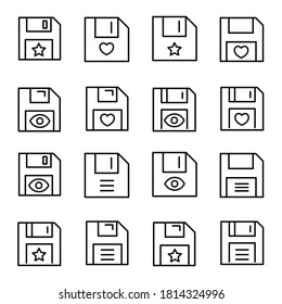 Simple set of save icons in trendy line style. Modern vector symbols, isolated on a white background. Linear pictogram pack. Line icons collection for web apps and mobile concept.