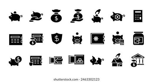 Einfaches Set von Sparen Verwandte Vektorgrafik solide Icons für Web oder mobile App-Vektorgrafik
