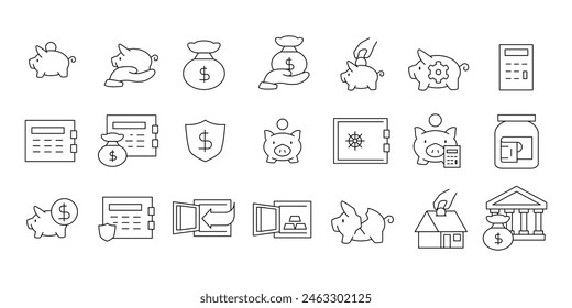 Simple Set of Saving money Related Vector Line Icons thin for web or mobile app vector