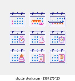 Simple Set of Schedule icons. Contains icons as calendar, timer, alarm, shield, cake, ticket, passport and more. 