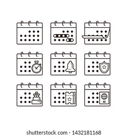 Simple Set of Schedule icons. Contains icons as calendar, timer, alarm, shield, cake, ticket, passport and more. 