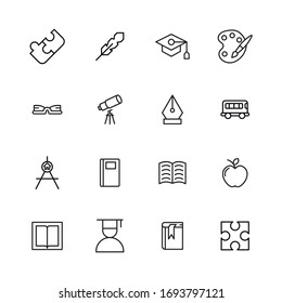 Simple set of school icons in trendy line style. Modern vector symbols, isolated on a white background. Linear pictogram pack. Line icons collection for web apps and mobile concept.