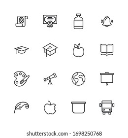 Simple set of school icons in trendy line style. Modern vector symbols, isolated on a white background. Linear pictogram pack. Line icons collection for web apps and mobile concept.