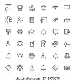 Simple set of school icons in trendy line style. Modern vector symbols, isolated on a white background. Linear pictogram pack. Line icons collection for web apps and mobile concept.