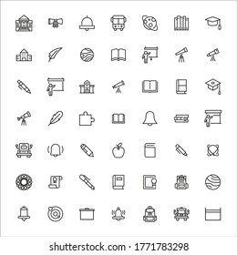 Simple set of school icons in trendy line style. Modern vector symbols, isolated on a white background. Linear pictogram pack. Line icons collection for web apps and mobile concept.
