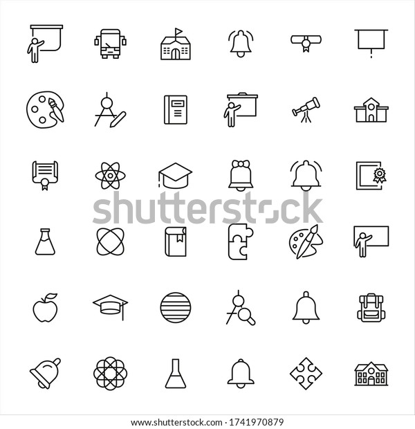 Simple set of\
school icons in trendy line style. Modern vector symbols, isolated\
on a white background. Linear pictogram pack. Line icons collection\
for web apps and mobile\
concept.