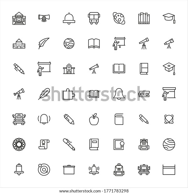 Simple set of\
school icons in trendy line style. Modern vector symbols, isolated\
on a white background. Linear pictogram pack. Line icons collection\
for web apps and mobile\
concept.